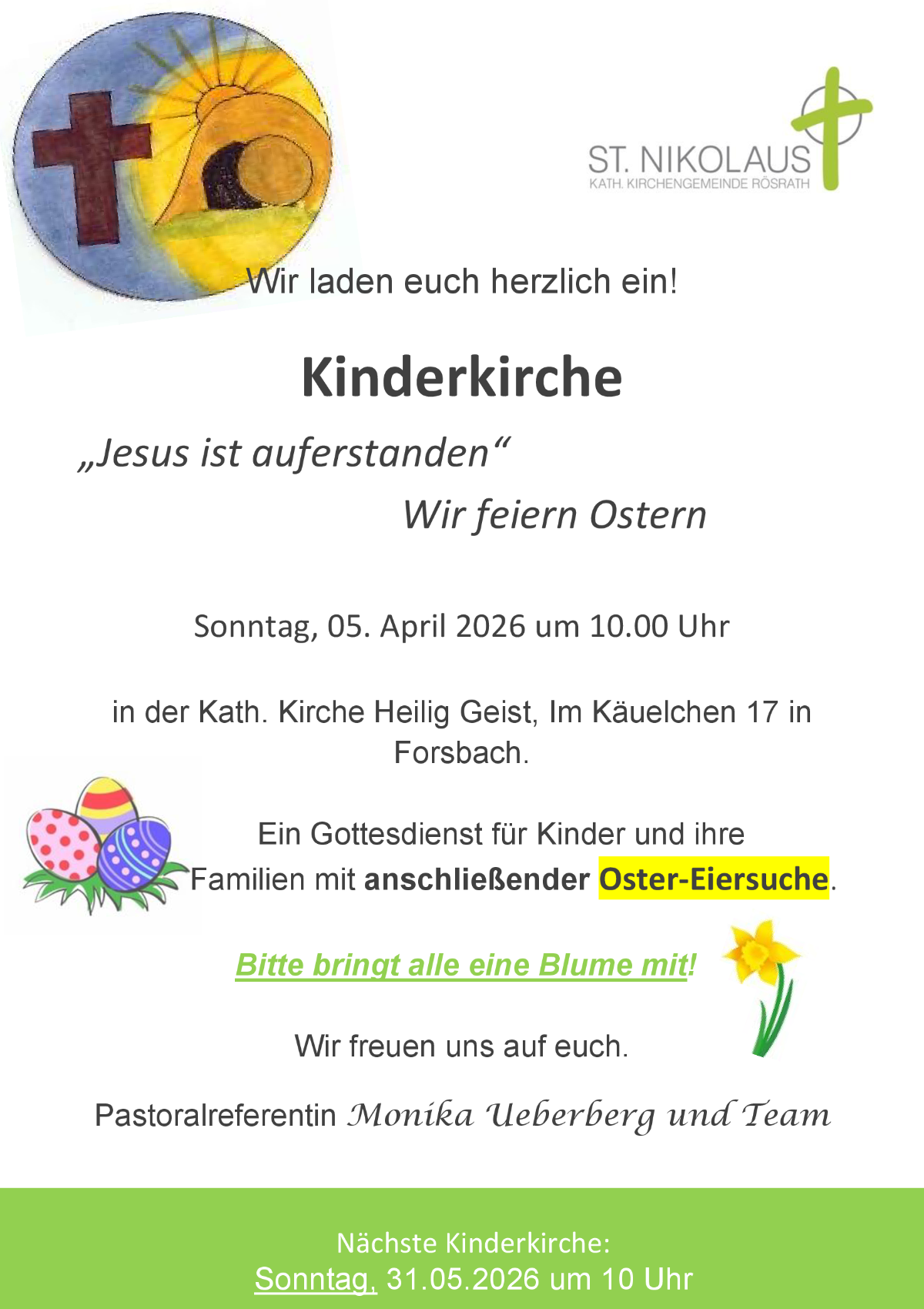 2026 Flyer Kinderkirche_Ostern (c) Kath. Kirchengemeinde St. Nikolaus Rösrath