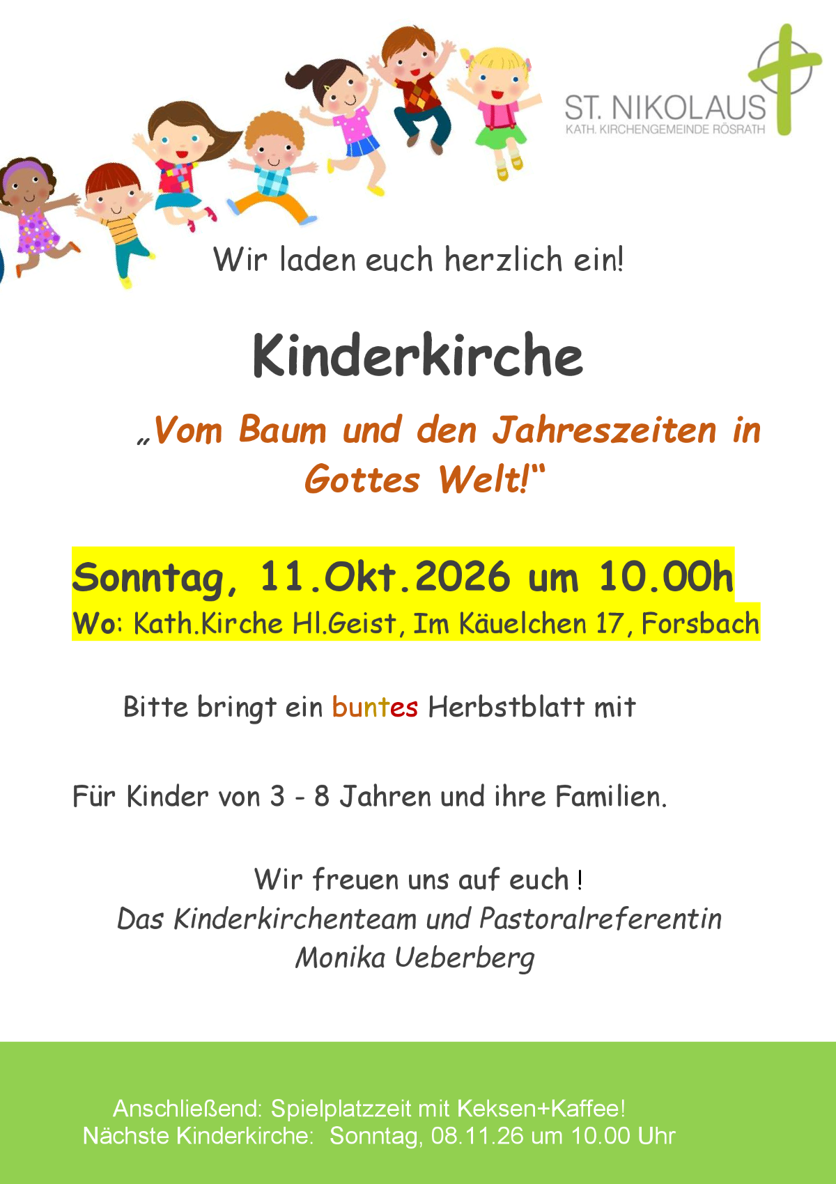 Kinderkirche am 11.10. um 10h in Forsbach (c) Kath. Kirchengemeinde St. Nikolaus Rösrath