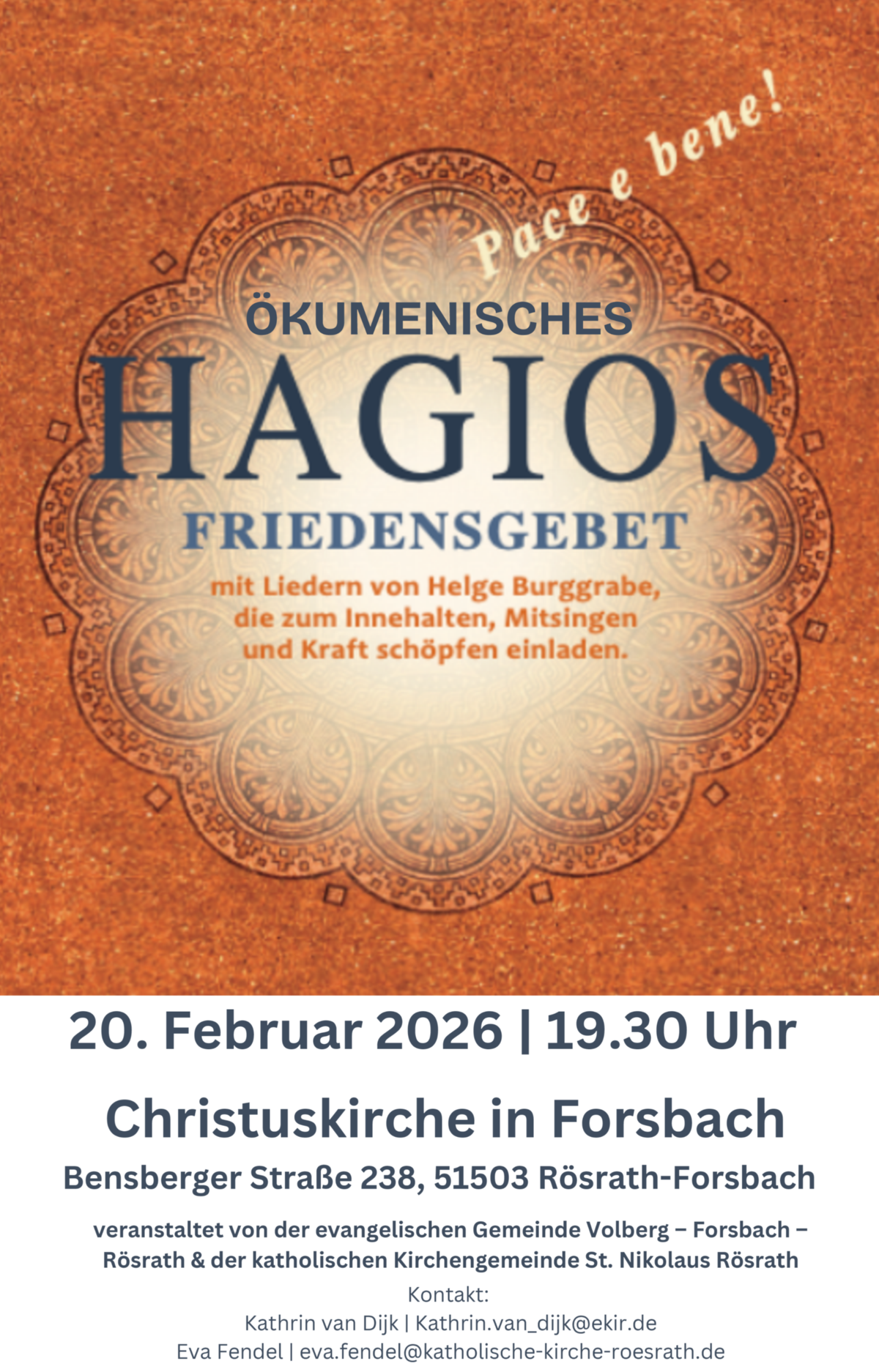 Plakat Hagios Friedensgebet (c) Kath. Kirchengemeinde St. Nikolaus Rösrath