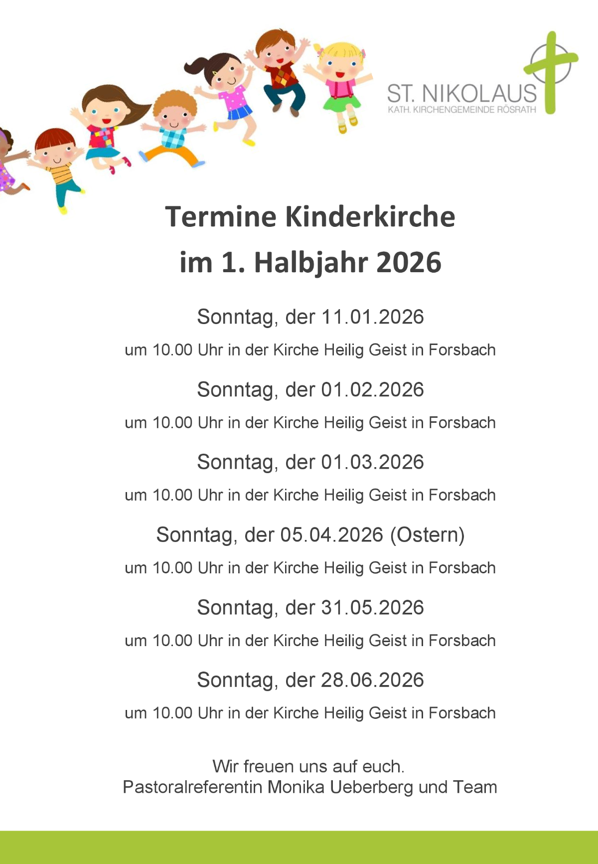 Termine Kinderkirche 2026 (c) Kath. Kirchengemeinde St. Nikolaus Rösrath