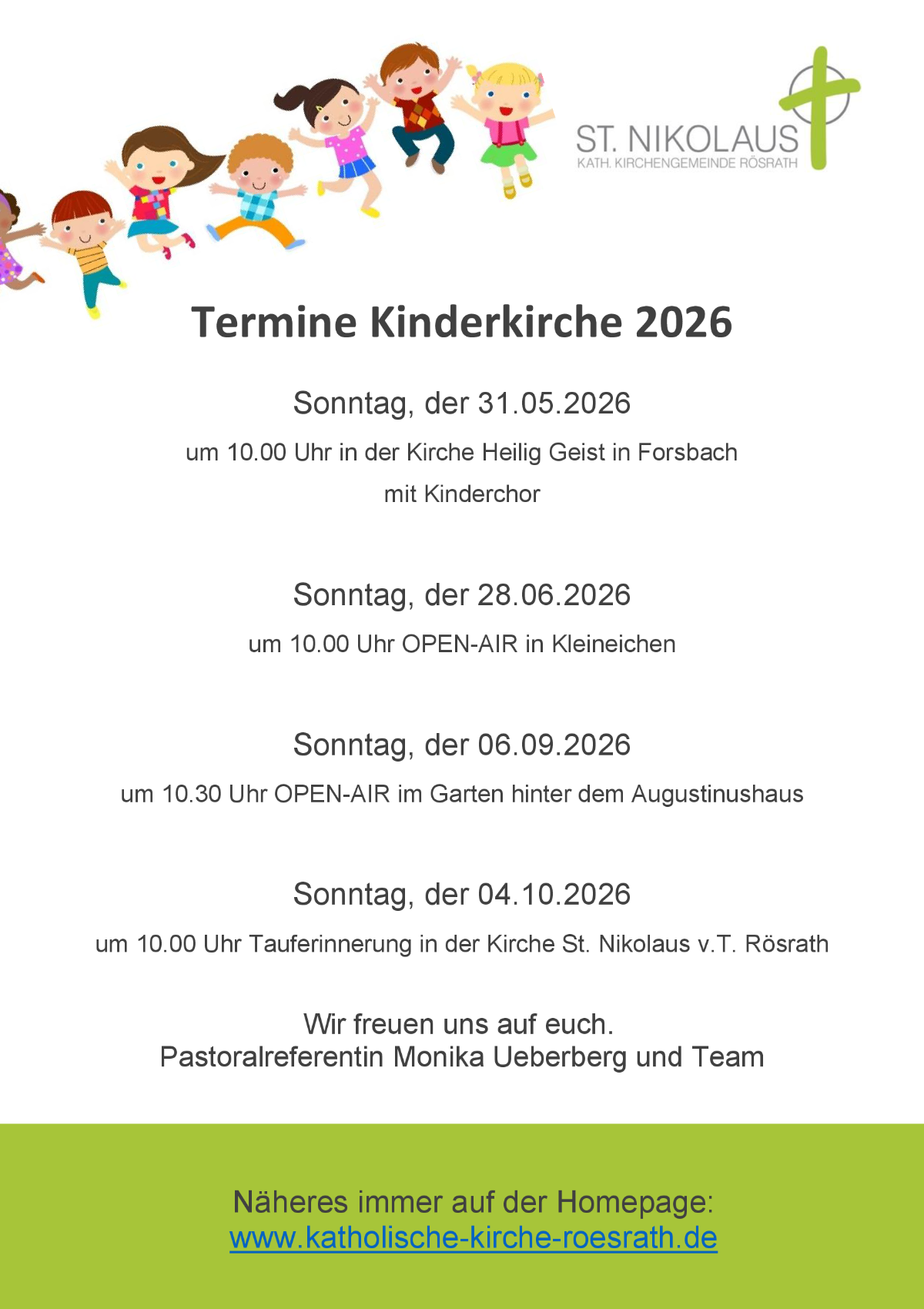 Termine Kinderkirche 2026 (c) Kath. Kirchengemeinde St. Nikolaus Rösrath
