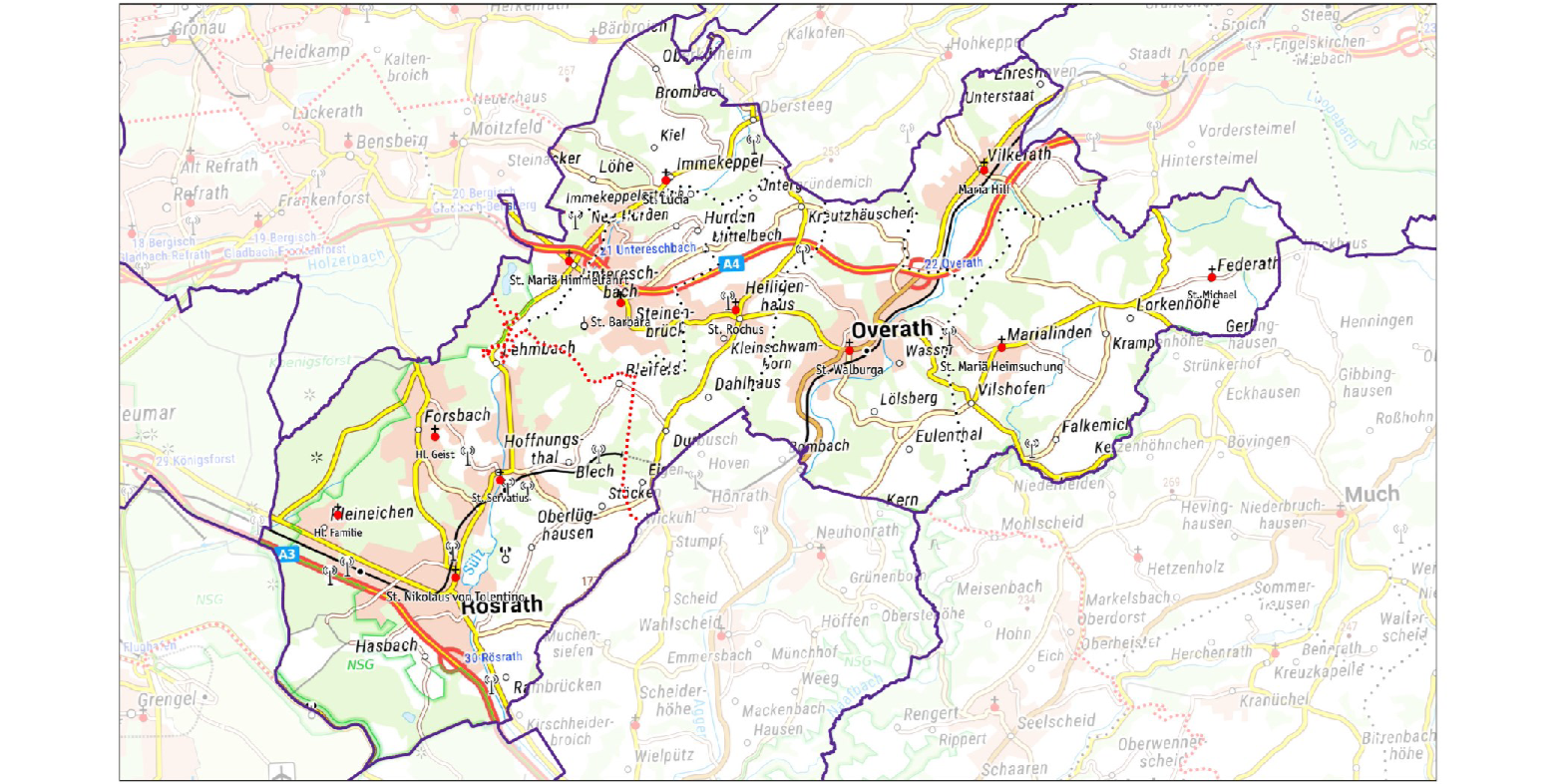 Karte Pastorale Einheit 399 400 ohne Legende1 (c) Erzbistum Köln